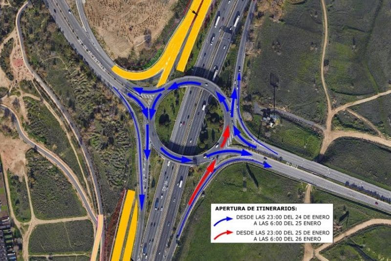 Plano de movilidad y horarios de reapertura de la glorieta sobre la M-40 junto a la Nueva Centralidad del Este (fuente: Ayuntamiento de Madrid)