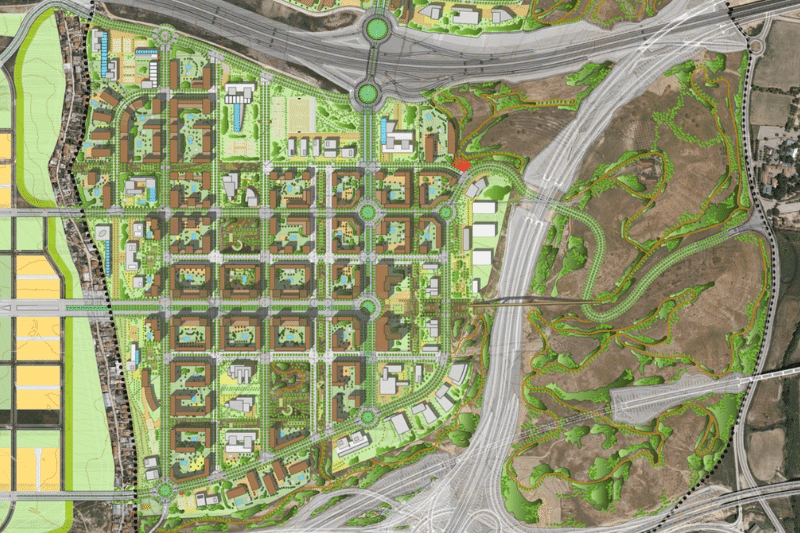 Detalle de plano del Plan Parcial de Los Cerros que incluye la pastilla urbana principal del ámbito (fuente: Junta de Compensación de Los Cerros).