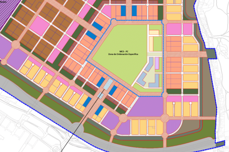 Detalle del plan de ordenación de El Cañaveral que muestra la nueva organización del parque central (fuente: Junta de Compensación de El Cañaveral)