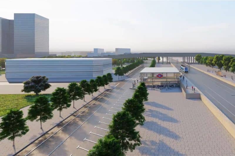 Infografía de localización del espacio comercial sur de Los Ahijones, junto a la estación de Metro compartida con Los Berrocales (fuente: Junta de Compensación de Los Ahijones).