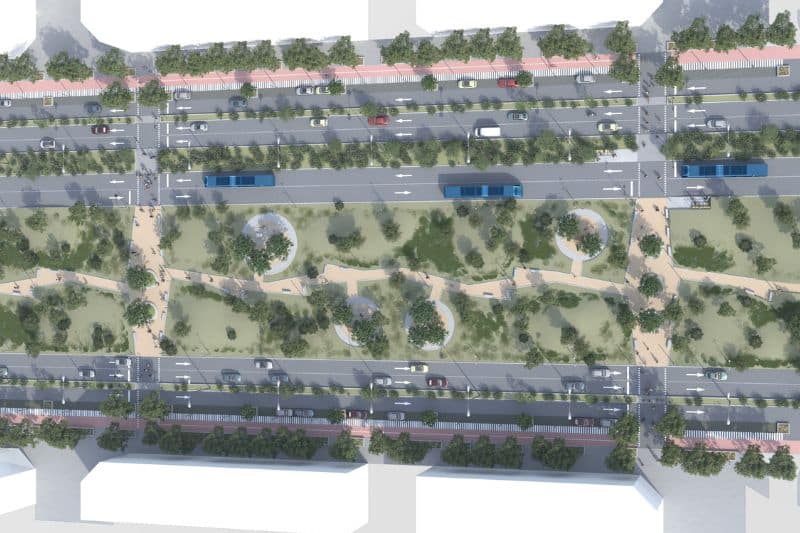 Infografía cenital de un segmento de la Gran Vía del Sureste (fuente: Ayuntamiento de Madrid)