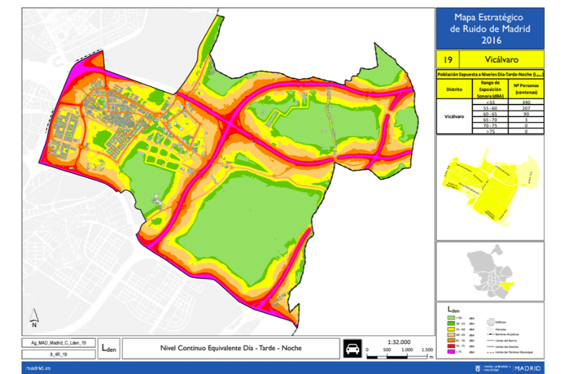 Mapa del ruido del distrito de Vicálvaro (fuente: Ayuntamiento de Madrid).