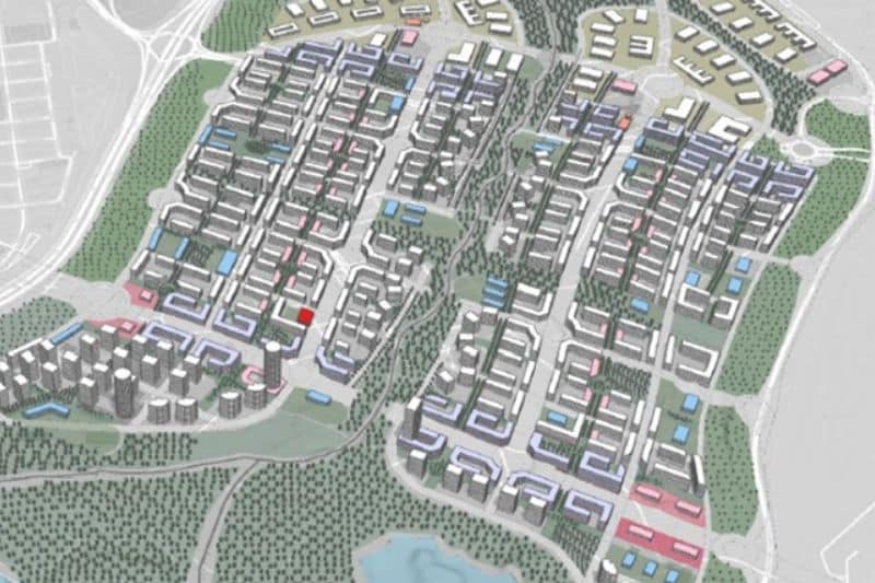 Detalle de infografía del proyecto de la Nueva Centralidad del Este que muestra el anillo peatonal del sector (fuente: Comisión Gestora de la Nueva Centralidad del Este)