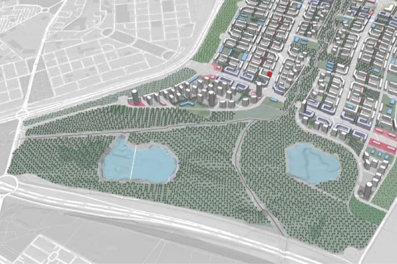 Detalle de infografía que muestra las dos lagunas de la Nueva Centralidad del Este (fuente Comisión Gestora de la: Nueva Centralidad del Este)