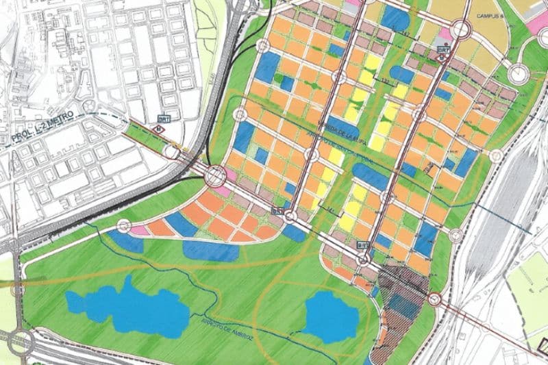 Detalle de plano de sectorización de usos de la Nueva Centralidad del Este que muestra las plazas de los barrios residenciales (fuente: Comisión Gestora de la Nueva Centralidad del Este)