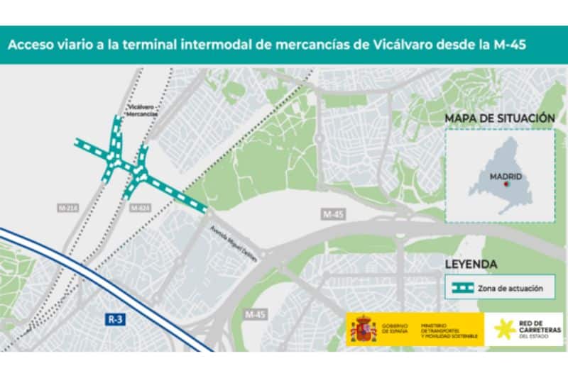 Plano de trazado del enlace de la M-45 con la estación intermodal de Vicálvaro (fuente: Ministerio de Transportes)