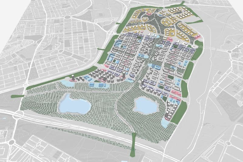 Infografía de ordenación hipotética de la Nueva Centralidad del Este (fuente: Marco 14 Arquitectura)